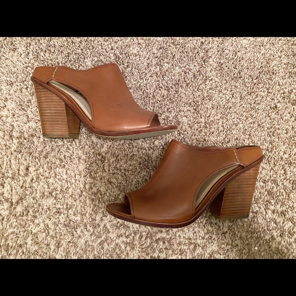 Open toe mule style block heels